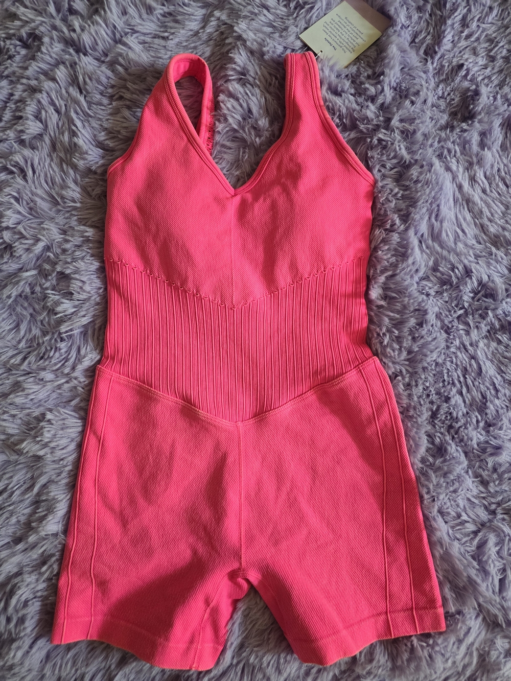 JoyLab Neon Pink Ribbed Tank Romper - Picture 3 of 4
